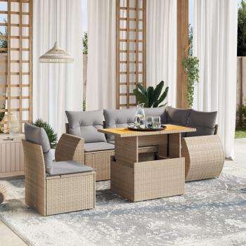 ARDEBO.de - 6-tlg. Garten-Sofagarnitur mit Kissen Beige Poly Rattan