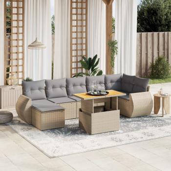 ARDEBO.de - 8-tlg. Garten-Sofagarnitur mit Kissen Beige Poly Rattan