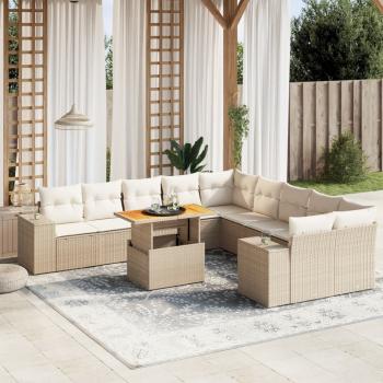 ARDEBO.de - 11-tlg. Garten-Sofagarnitur mit Kissen Beige Poly Rattan