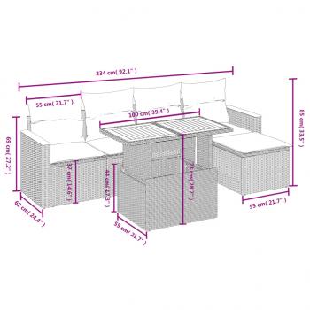 6-tlg. Garten-Sofagarnitur mit Kissen Beige Poly Rattan