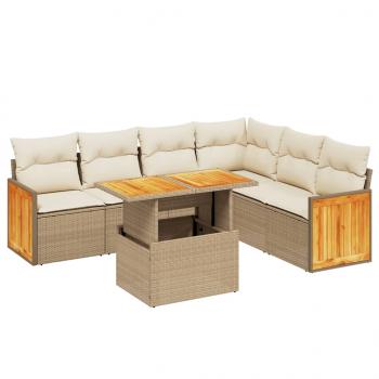 7-tlg. Garten-Sofagarnitur mit Kissen Beige Poly Rattan