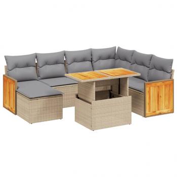 8-tlg. Garten-Sofagarnitur mit Kissen Beige Poly Rattan