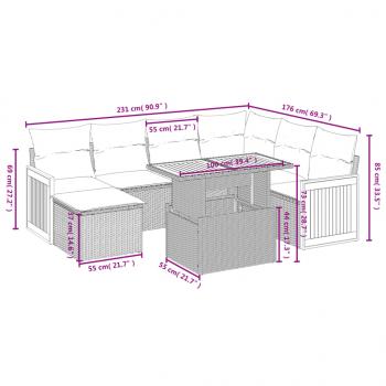 8-tlg. Garten-Sofagarnitur mit Kissen Beige Poly Rattan