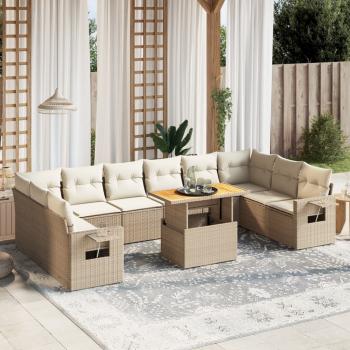 ARDEBO.de - 11-tlg. Garten-Sofagarnitur mit Kissen Beige Poly Rattan