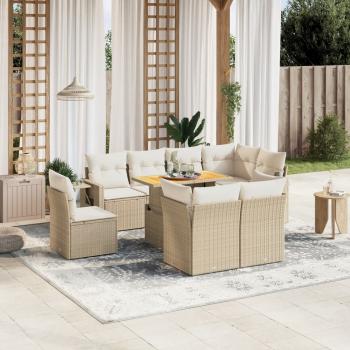 ARDEBO.de - 9-tlg. Garten-Sofagarnitur mit Kissen Beige Poly Rattan