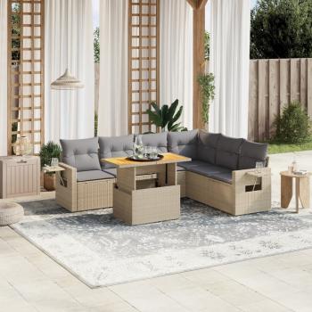 ARDEBO.de - 7-tlg. Garten-Sofagarnitur mit Kissen Beige Poly Rattan