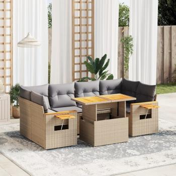 ARDEBO.de - 7-tlg. Garten-Sofagarnitur mit Kissen Beige Poly Rattan