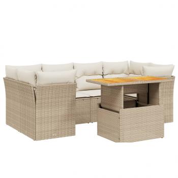 7-tlg. Garten-Sofagarnitur mit Kissen Beige Poly Rattan