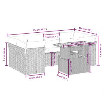 7-tlg. Garten-Sofagarnitur mit Kissen Beige Poly Rattan