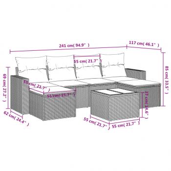 7-tlg. Garten-Sofagarnitur mit Kissen Hellgrau Poly Rattan