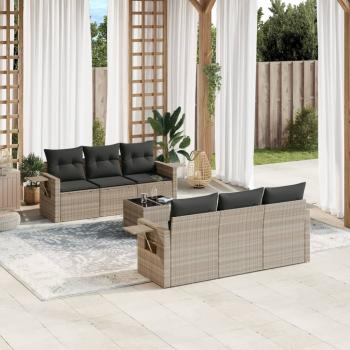 ARDEBO.de - 7-tlg. Garten-Sofagarnitur mit Kissen Hellgrau Poly Rattan