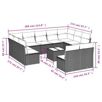 12-tlg. Garten-Sofagarnitur mit Kissen Beige Poly Rattan