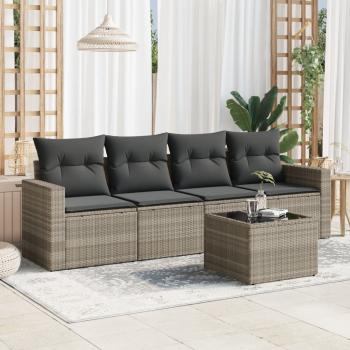 ARDEBO.de - 5-tlg. Garten-Sofagarnitur mit Kissen Hellgrau Poly Rattan