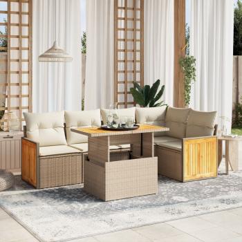 ARDEBO.de - 6-tlg. Garten-Sofagarnitur mit Kissen Beige Poly Rattan