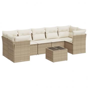 8-tlg. Garten-Sofagarnitur mit Kissen Beige Poly Rattan