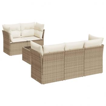 6-tlg. Garten-Sofagarnitur mit Kissen Beige Poly Rattan