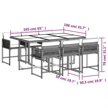 7-tlg. Garten-Essgruppe mit Kissen Braun Poly Rattan