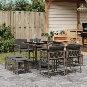 ARDEBO.de - 9-tlg. Garten-Essgruppe mit Kissen Grau Poly Rattan