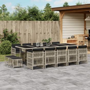 ARDEBO.de - 15-tlg. Garten-Essgruppe mit Kissen Hellgrau Poly Rattan