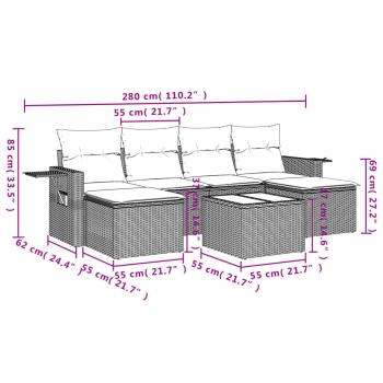 7-tlg. Garten-Sofagarnitur mit Kissen Hellgrau Poly Rattan