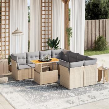 ARDEBO.de - 9-tlg. Garten-Sofagarnitur mit Kissen Beige Poly Rattan