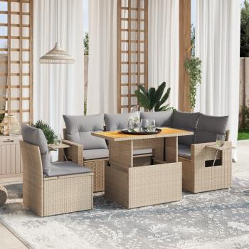 ARDEBO.de - 6-tlg. Garten-Sofagarnitur mit Kissen Beige Poly Rattan