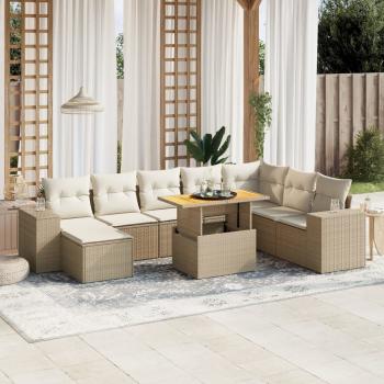 ARDEBO.de - 9-tlg. Garten-Sofagarnitur mit Kissen Beige Poly Rattan