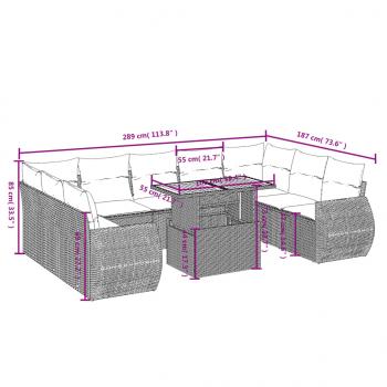 10-tlg. Garten-Sofagarnitur mit Kissen Beige Poly Rattan