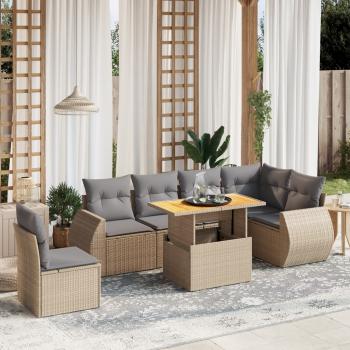 ARDEBO.de - 7-tlg. Garten-Sofagarnitur mit Kissen Beige Poly Rattan