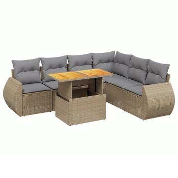 7-tlg. Garten-Sofagarnitur mit Kissen Beige Poly Rattan