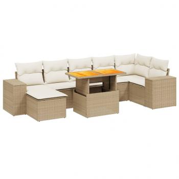 8-tlg. Garten-Sofagarnitur mit Kissen Beige Poly Rattan