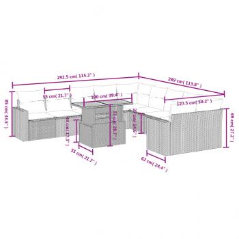 11-tlg. Garten-Sofagarnitur mit Kissen Beige Poly Rattan