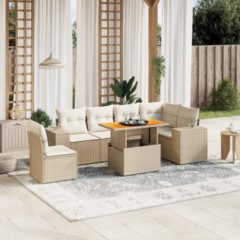 ARDEBO.de - 7-tlg. Garten-Sofagarnitur mit Kissen Beige Poly Rattan