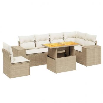 7-tlg. Garten-Sofagarnitur mit Kissen Beige Poly Rattan