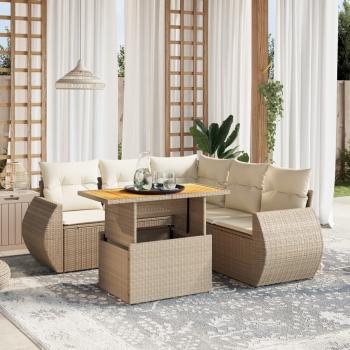 ARDEBO.de - 6-tlg. Garten-Sofagarnitur mit Kissen Beige Poly Rattan