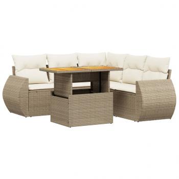 6-tlg. Garten-Sofagarnitur mit Kissen Beige Poly Rattan