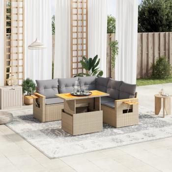 ARDEBO.de - 6-tlg. Garten-Sofagarnitur mit Kissen Beige Poly Rattan