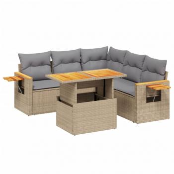 6-tlg. Garten-Sofagarnitur mit Kissen Beige Poly Rattan