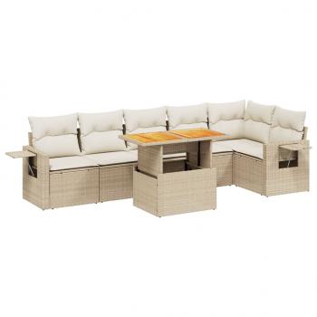 7-tlg. Garten-Sofagarnitur mit Kissen Beige Poly Rattan