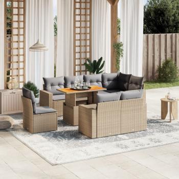 ARDEBO.de - 9-tlg. Garten-Sofagarnitur mit Kissen Beige Poly Rattan