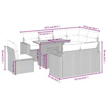 9-tlg. Garten-Sofagarnitur mit Kissen Beige Poly Rattan