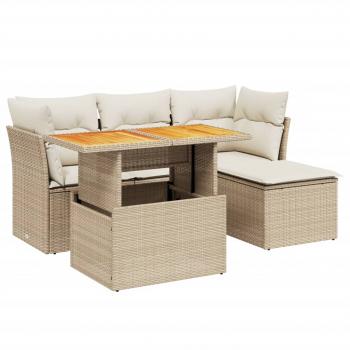 6-tlg. Garten-Sofagarnitur mit Kissen Beige Poly Rattan