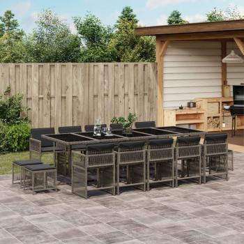 ARDEBO.de - 15-tlg. Garten-Essgruppe mit Kissen Grau Poly Rattan