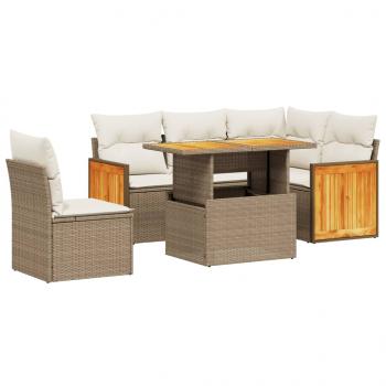 6-tlg. Garten-Sofagarnitur mit Kissen Beige Poly Rattan