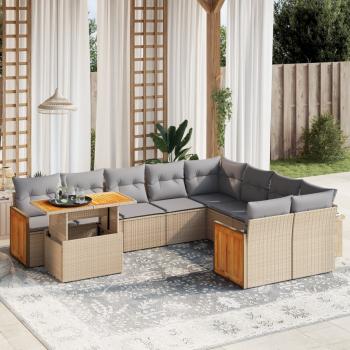 ARDEBO.de - 10-tlg. Garten-Sofagarnitur mit Kissen Beige Poly Rattan