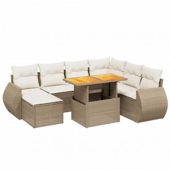 8-tlg. Garten-Sofagarnitur mit Kissen Beige Poly Rattan