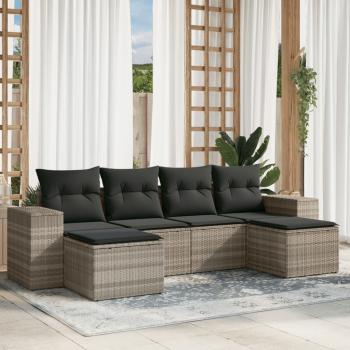 ARDEBO.de - 6-tlg. Garten-Sofagarnitur mit Kissen Hellgrau Poly Rattan