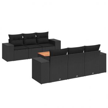 7-tlg. Garten-Sofagarnitur mit Kissen Schwarz Poly Rattan