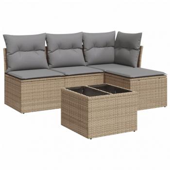 5-tlg. Garten-Sofagarnitur mit Kissen Beige Poly Rattan