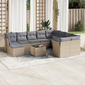 ARDEBO.de - 11-tlg. Garten-Sofagarnitur mit Kissen Beige Poly Rattan